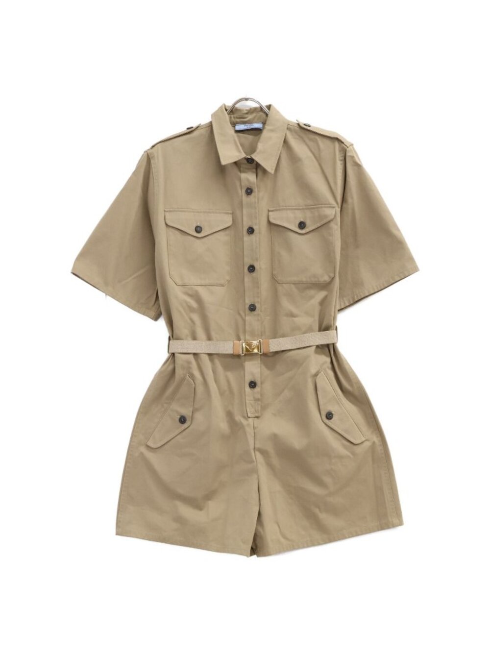 Prada Similarly Cotton Jumpsuit Triangle Logo with Belt Jumps Trousers 38